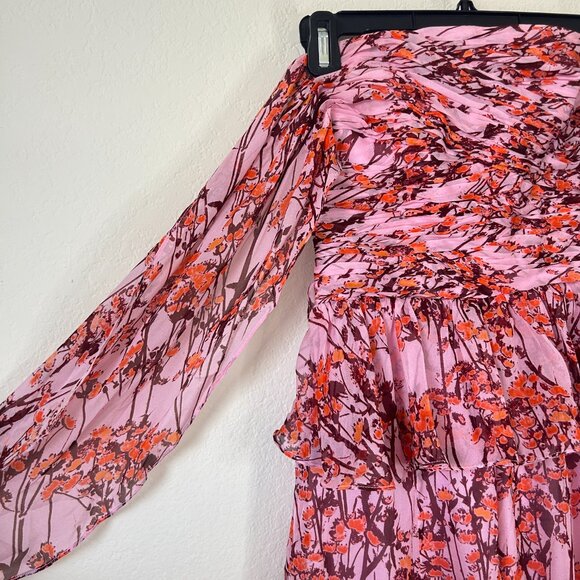 Flor Et Al Jumpsuit Womens 0 Pink Floral Print Silk Tie Sleeve Wide Leg Formal - Picture 5 of 9